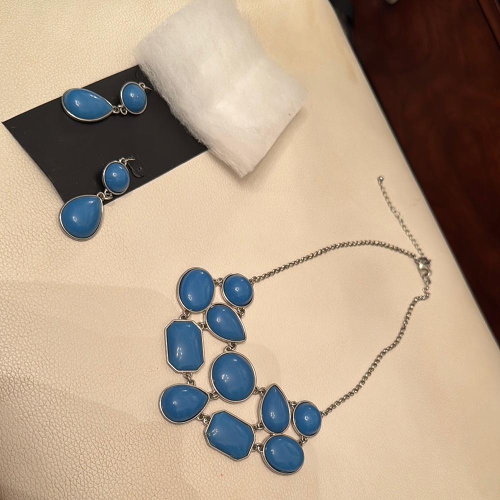 Blue Gemstone Necklace and Earring Set